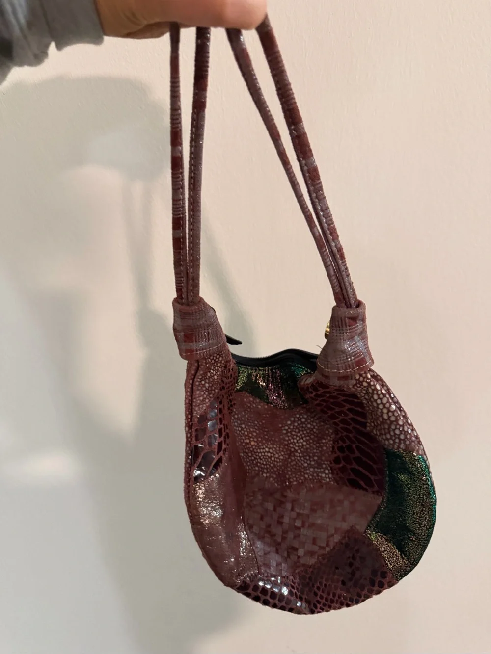 Textured Burgundy Patchwork Shoulder Bag